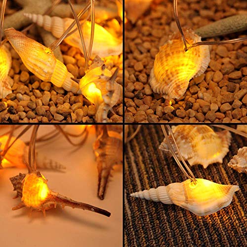 Starryfill Ocean Real Conch 10 LED String Lights 9.0Ft Waterproof Battery Operated Warm White with Timer for Beach Themed Indoor Covered Outdoor Birthday Wedding Parties Decoration - color: Conch