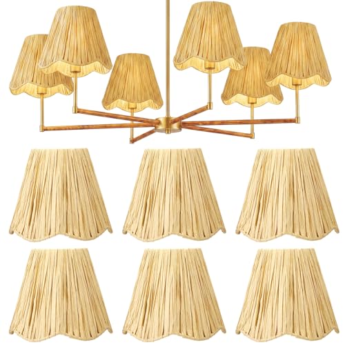 Tuanse 6 Pcs Boho Raffia Lamp Shade Burlap Clip on Lamp Shade Empire Style Chandelier 3" x 6" x 5" Rustic Barrel Lighting Cover for Kitchen Island Dining Living Room Table Wall Chandelier - color: Beige, size: Raffia, style: Bohemian