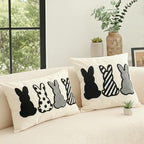 Jonhier Easter Bunny Throw Pillow Cover, Boho Black and White Neutral Rabbit Pillowcase for Living Room Bedroom, Modern Farmhouse Tufted Embroidery Cushion Case for Spring Home Decor, 18 x 18 inch - size: 18" x 18" (Pack of 1)