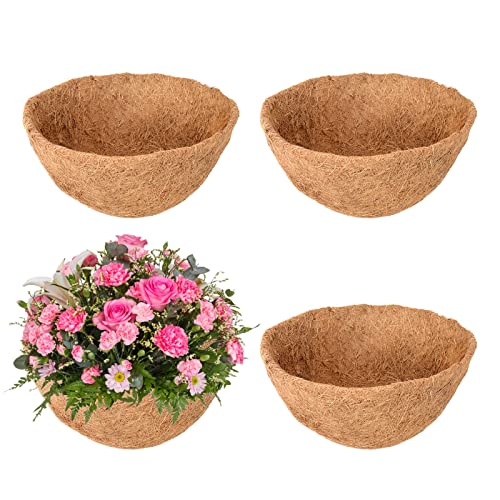 Legigo 4 Pack 14 Inch Hanging Basket Coco Liners Replacement, 100% Natural Round Coconut Coco Fiber Planter Basket Liners for Hanging Basket Flowers/Vegetables - color: 4pcs, size: 14 Inch