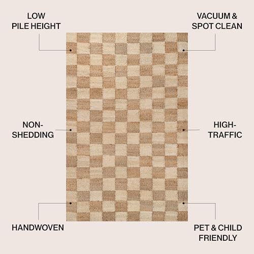 JONATHAN Y Theo Woven Jute Checkerboard Natural/Bleach Runner Rug, 2x10, Modern, Farmhouse, Rustic, Lodge, Easy-Cleaning for Living Room, Bedroom, Kitchen, Non-Shedding (NRF203C-210) - color: Natural/Bleach, size: 2' x 10' (Runner)
