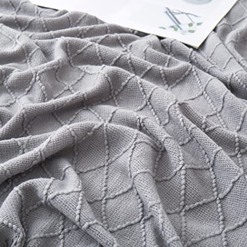 Acrylic Knitted Throw Blanket, Lightweight and Soft Cozy Decorative Woven Blanket with Tassels for Couch, Bed, Sofa, Travel, Suitable for All Seasons, 50 x 60 Inches, Grey - color: Grey