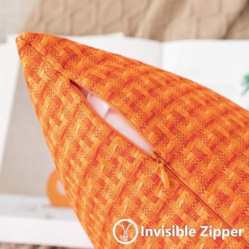 UGASA Fall Outdoor Waterproof Pillow Covers Pack of 2 Weaving Texture Water Resistant Outside Decorative Pillow Cases for Patio Garden Porch Yard Bench 18x18 Inch, Orange - color: Orange, size: 18" x 18" (Pack of 2)