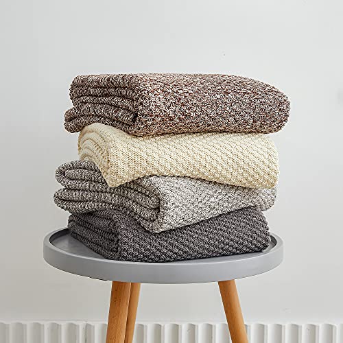 Longhui bedding 100% Cotton Knitted Throw Blanket – Coffee, Soft & Cozy, Machine Washable, 51"x63" – Perfect for Living Room, Couch, Sofa, Bed or Travel - color: Coffee, size: 51" x 63", Standard