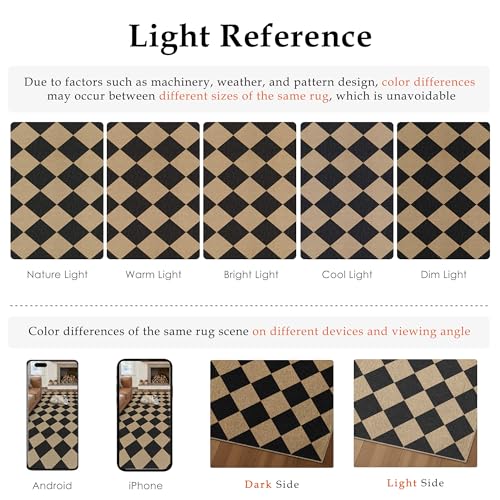 PureCozy Checkered Easy Jute Rugs for Entryway, 3 ft Round Rug Small Indoor Outdoor Circle Carpet, Farmhouse Neutral Non Slip Non Shedding Black Carpet for Kitchen Front Porch Foyer - color: Black|checkerboard-1, size: 3' (Round)