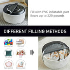 Inflatable Pouf Ottoman, 21x10 Inches Stuffed Chenille Ottoman with Inflatable PVC Liner, Foot Rest with Portable Handle, Round Floor Pillow for Living Room, Bedroom, Kids Room - color: White