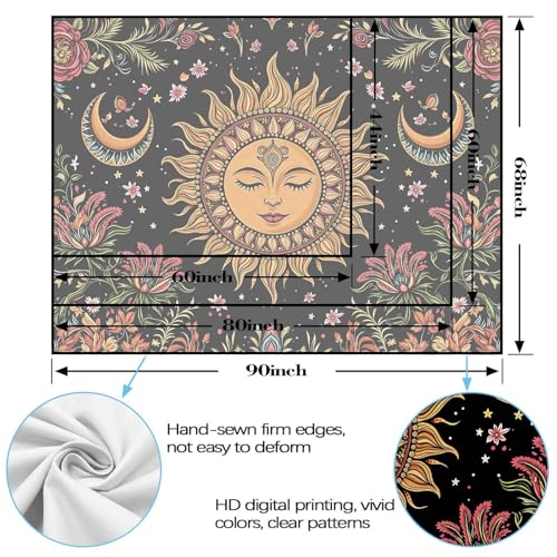 Kanuyee Bohemian Sun and Moon Tapestry, Floral Celestial Wall Tapestry, Mystical Sun Face Tapestries for Room Decor, Artistic Tapestry 80"x60" - color: Orange Pink, size: 80"L x 60"W