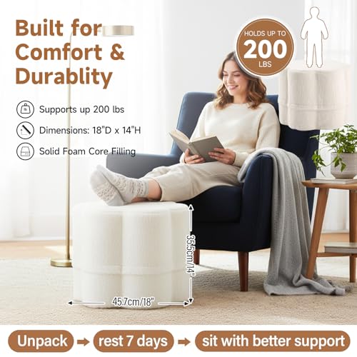 Tiita Floral Pouf Ottoman, Foot Stools Ottoman with Foam Chunk Filling, Puff Foot Rest for Couch, Living Room, Kids Room, Cream - color: Flower Beige