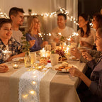 Xinnun 6 Pack Burlap Table Runner with Warm LED Lights,Rustic Lace Wedding Table Decor,Boho Farmhouse Jute Runner for Reception Bridal Shower Party(Modern,12x70 Inches) - size: 12x70 Inches, style: Classic