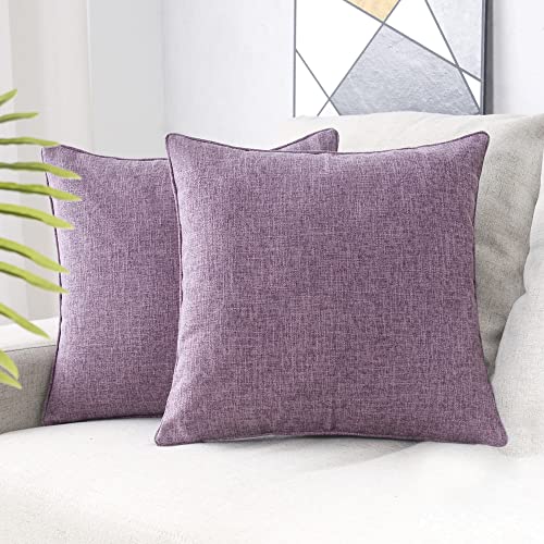 HPUK Linen Throw Pillow Covers Pack of 2, 20x20 Inch Accent Cushion Covers for Living Room, Bedroom, Decorative Solid Color Pillow Covers for Couch, Sofa, Chair, Lavender Mist - color: Lavender Mist-2pack, size: 20" x 20" (Pack of 2)