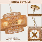 Widluth17.7 Rattan Pendant Light, Hand-Woven Boho Farmhouse Hanging Light Fixture, Drum Wicker Rattan Chandelier for Kitchen Island, Bedroom, Dining Room, Entryway - color: Gold 17.7"
