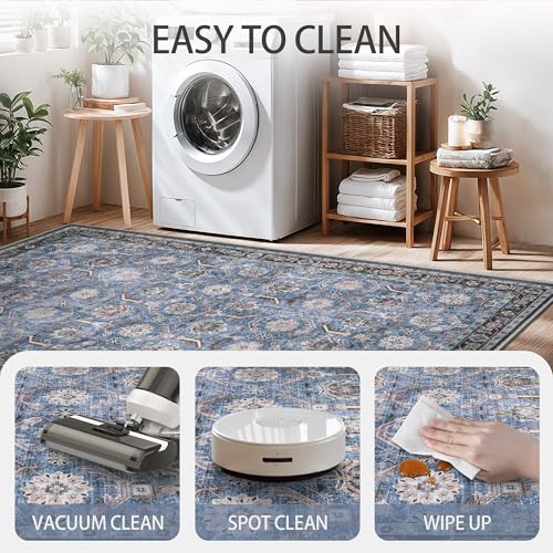 8x10 Area Rugs, Soft Non Slip Low Pile Washable Rug, Boho Modern Rug for Living Room, Bedroom, Dining Room, Blue - color: Blue, size: 8' x 10' (Rectangular)