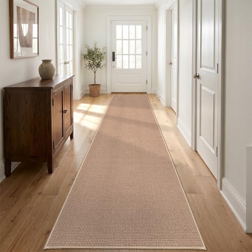 3x15 Jute Like Long Runner Rug：Non-Slip Washable Low Pile Rugs - Farmhouse Carpet for Pet Owners & Busy Families - Indoor Runners Ideal for Hallway Kitchen Entryway Bedroom （3x15 Beige） - color: Beige, size: 15' x 3' (Runner)