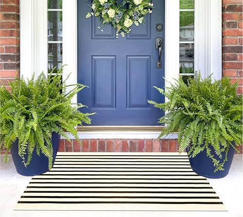 Black and Beige Layered Doormat,2x3 ft Striped Small Outdoor Porch Rug Cotton Woven Washable Farmhouse Layered Door Mats for Entryway/Porch Decor/Kitchen/Home Entrance - color: Beige Black, size: 2' x 3' (Rectangular)