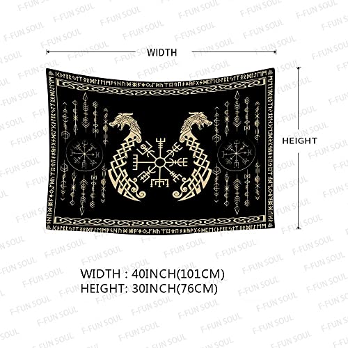 Nordic Vikings Tapestry, Large 40x30inches Soft Flannel, Vegvsir Symbol Twins Dragons Celtic Rune Scandinavian Aesthetic Mythology Tapestry Wall Hanging for Bedroom Living Room Decor GTZYFS1724 - color: Viking Dragons, size: 40"L x 30"W
