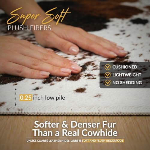 NativeSkins Faux Cowhide Rug 6'3" x 8'2" – Brown Cow Print Area Rug for Living Room & Bedroom – Non-Shedding, Flat-Lay, Pet-Friendly – Faux Suede Grip Backing – Vegan Western Farmhouse Decor - size: 6'3" x 8'2" (X-Large)