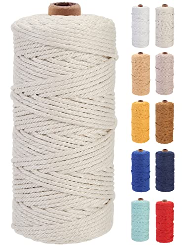 Cotton Macrame Cord 3mm 109yards Natural Colored Macrame Supplies, Soft Craft Cotton Rope for Plant Hanger Wall Hanger Dreamcatcher (Beige) - color: Beige, size: 3mmx109Yards