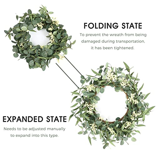 Pinkpum 20'' Eucalyptus Wreath for Front Door, Porch, Window - Green Decor for Home, Farmhouse - Spring, Summer, Fall, All Seasons Fluffy Version - color: White, size: 20'' fluffy version