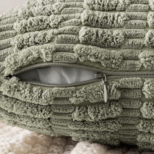 MIULEE Pack of 2 Corduroy Decorative Throw Pillow Covers 16x16 Inch Soft Boho Striped Pillow Covers Modern Farmhouse Home Decor for Summer Sofa Living Room Couch Bed Light Olive Green - color: Light Olive Green, size: 16" x 16" (Pack of 2)