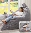 Hobestluk 3 in 1 Bean Bag Chair Giant Bean Bag Chairs for Adults with Chevron Plush Fur Cover Convertible Bean Bag Floor Cushion with Machine Washable Cover for Living Room (Plush Grey) - color: Soft Grey