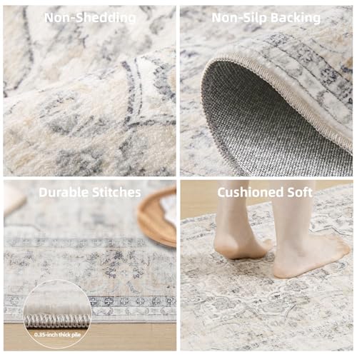 Washable Kitchen Rugs Non Slip: 2x6 Hallway Runner Rug Non Slip Boho Floor Rug with Rubber Backing Soft Faux Wool Low Pile Non Shedding Carpet Runners for Entryway Bedroom Living Room Entrance Indoor - color: Beige White and Black, size: 2' x 6' (Rectangu