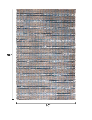 SAFAVIEH Natural Fiber Collection Area Rug - 5' x 8', Blue & Natural, Handmade Boho Stripe Farmhouse Rustic Jute & Cotton Jute, Ideal for High Traffic Areas in Living Room, Bedroom (NFB656M) - color: Blue/Natural, size: 5' x 8' (Rectangular)