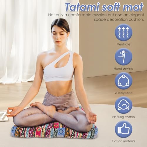 Boho Floor Pillow, Large Meditation Pillows for Adults, Meditation Mat Washable, Soft Meditation Cushion for Yoga Living Room Tatami Sitting Home Decor (Style 1)