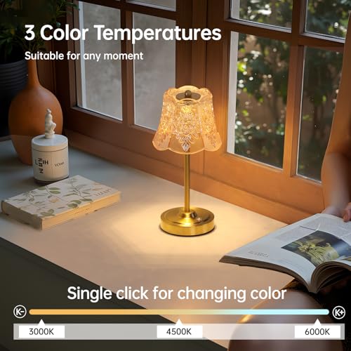 Shenmoyl Cordless Touch Table Lamp with 5200mAh Battery - 3 Adjustable Color Temperatures & Dimmable, Rechargeable Desk Lamp for Bedroom, Living Room, Office, Entryway, Bookshelves (Amber Rose) - color: Amber Rose
