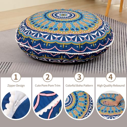 LOVMOC 32 Inch Round Floor Pillow for Adults, Large Thick Memory Foam Boho Mandala Meditation Floor Seating Cushion, Machine Washable for Living Room Outdoor Yoga Floor Sitting, Green - color: Green, size: 1 Count (Pack of 1)
