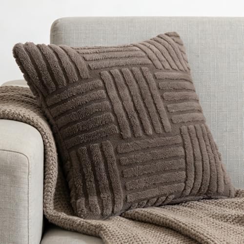 Plush Knitted Throw Pillow Covers, Decorative Cushion Cases for Sofa and Bed, Cozy Texture for Home - color: Khaki Woven Plush Pillowcase
