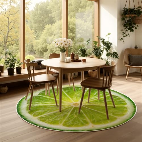 Round Rugs for Living Room, Bright Modern Green Lime Citrus Slice Pattern Decor, Large Washable Circle Rug Soft Floor Cushion, Cute Fruit Round Carpet with Non Slip Backing Indoor Play Area Space 2 ft - color: E, size: 2' (Round)