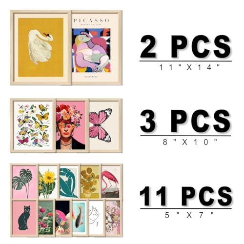 16 PCS Framed Eclectic Wall Art Decor, Modern Maximalist Home Gallery Wall Frame Set Prints for Bedroom Bathroom, Posters for Living Room Aesthetic, Colorful Dorm Artwork Collage Kit Pictures - color: Eclectic Multi, size: 12"x15" Framed