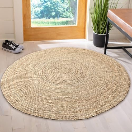 Chardin home Hand Woven Natural Jute Braided Rug – 4' Round | Rustic Boho Farmhouse Reversible Accent Rug for Entryway, Kitchen, Nursery, Dining Room, Study, or Patio | Solid Natural Fiber Rug - size: 4' (Round)