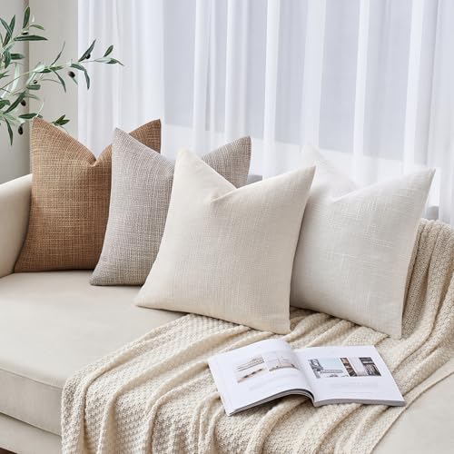 MIULEE Burlap Linen Throw Pillow Covers 20x20 Inch Set of 2 Brown Decorative Pillows Modern Farmhouse Pillowcases Soft Accent Cushion Covers for Outdoor Couch Sofa Bedroom Livingroom Home Decor - color: Brown, size: 20" x 20" (Pack of 2)
