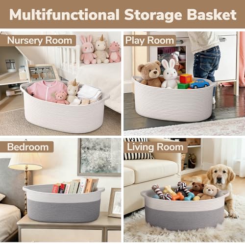 Goodpick Rope Baskets for Gifts Empty, 19.7" X 11" X 7.9" Large Woven Baskets for Baby Shower, Empty Gift Basket for Nursery Toy Storage, Dog Toy Basket for Living Room, White - color: White, size: 19.7x11x7.9 Inch (Pack of 1)