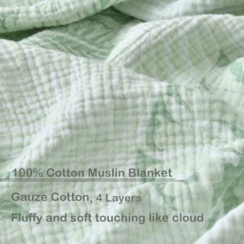 100% Cotton Muslin Throw Blanket Queen 90"x92", Vintage Indoor and Outdoor Use, Reversible and Breathable Fabric for Yard Picnics, Bedding or Chair Cover, Green Leaves - color: Root={'value': "['Green']"}, size: \'Queen (90" x 94")\'