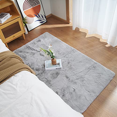 Ghouse Ultra Soft Faux Rabbit Fur Rug 4x6, Machine Washable Area Rugs for Bedroom Fluffy Rugs for Living Room, No-Shedding Carpet Sheepskin Rug Grey - color: Grey, size: 5'11" x 3'11" (Rectangular)