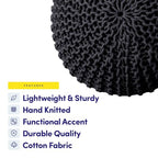 Pouf Ottoman Foot Rest Stuffed – 20” Diameter x 14” Tall Cozy Floor Pouf for Living Room, Bedroom, Nursery & More – 100% Cotton Knit Shell, EPS Bead Filled Footrest & Accent Chair, Black - color: Black