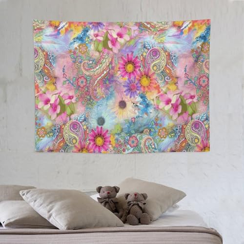 KANEPE Bohemian Tapestry Vintage Boho Flower Pattern Wall Hanging Tapestries Home Decor for Living Room Bedroom Apartments Farmhouse Dorm,40inx30in (102×76cm)【Small】 - color: Boho-17, size: 40Wx30L