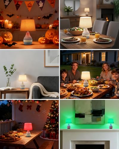 UMEXUS 13” Small Ceramic Cordless Table Lamp with Timer, Dimmer, Linen Shade, Remote Control, Rechargeable Battery Light for Patio Nightstand Kitchen Counter Living Room Side Table, Bulb Included - size: Small-13"H-Rope accent design