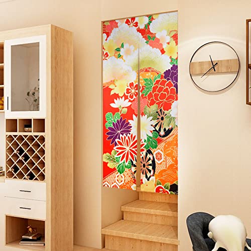 LIGICKY Japanese Style Doorway Curtain Noren Cotton Linen Retro Flowers Printed Window Treatment Hanging Door Tapestry for Home Decoration 33.5" Width x 70.9" Long, Colourful - color: Retro Flowers, size: 33.5"W x 70.9"L (Pack of 1)