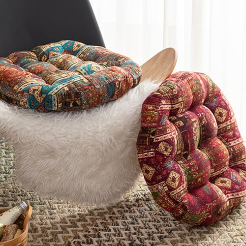 ELEFOCUS Blue Bohemian Seat Cushion,Indoor Boho Chair Cushions for Dining Chairs，Round Chair Pad，Decorative Seat Cushions for Kitchen Chairs(Blue Round B 21X21) - color: Blue Round B 21x21