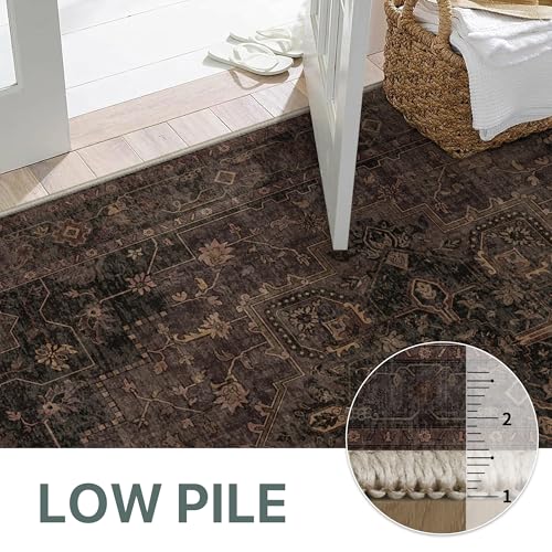 GENIMO Area Rug 2x3 Doormat, Machine Washable Rugs Low Pile, Small Retro Entryway Mat for Entrance, Hallway, Kitchen and Corridor, Charcoal Brown - color: Area Charcoal Brown, size: 2' x 3' (Rectangular)
