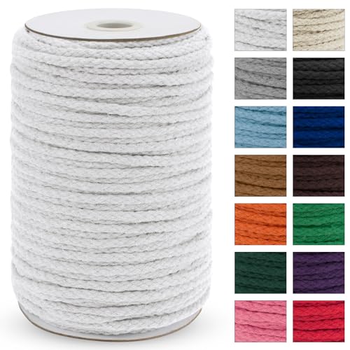 JeogYong Braided Macrame Cord 5mm x 295ft, Natural 8-Strand Braided Cotton Rope, Colored Drawstring Cord Craft Rope for Plant Hangers, Wall Hanging, Dream Catcher, Garden, DIY Projects - color: White