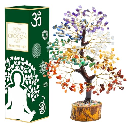 Crocon® 7 Chakra Crystals Tree of Life Birthday Gifts for Women, Men & Friends | Home & Office Decor, Money Tree Healing Crystals Gift | Mom Gift Ideas Housewarming Gifts New Home Sister & Dad - color: Seven Chakra Tree