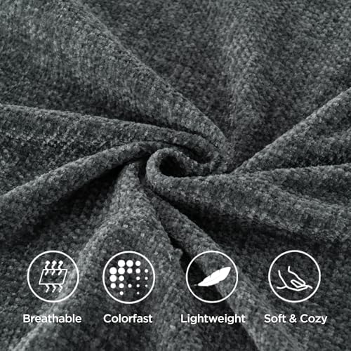 BATTILO HOME Dark Gray Chenille Throw Blanket for Couch, Soft Cozy Textured Knit Throw Blanket with Handmade Fringe Tassels, Lightweight Decorative Farmhouse Blanket for Sofa Bed Chair, 50"x60" - color: Dark Grey