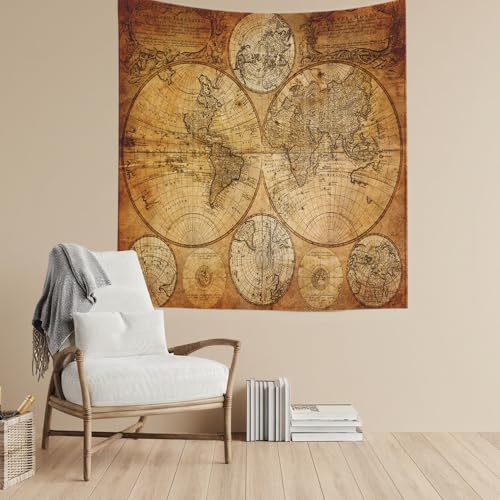CAPSCEOLL World Map Wall Tapestry, College Dorm Room Decorations Wall Hanging Art Tapestry World Wall Tapestry Travel Map Tapestry Map Dorm Tapestry College Decor Halloween 50X60 Inches - color: Brown Yellow, size: 50"L x 60"W