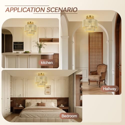 BoostArea 8.66” Boho 2-Tier Rattan Ceiling Light Fixture, Semi Flush Mount Woven Chandelier for Bedroom, Dining Room, Kitchen, Entryway, Living Room(Bulb not Included) - color: Beige