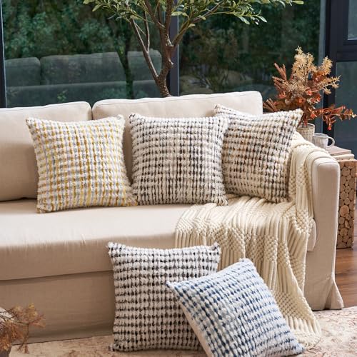 Aeckself Boho Chenille Tufted Pillow Cover 18x18 Inch, Decorative Square Throw Pillow Cover Neutral Pillowcase for Couch Bedroom Living Room, Black Gray - color: Black Gray, size: 18" x 18" (Pack of 1)