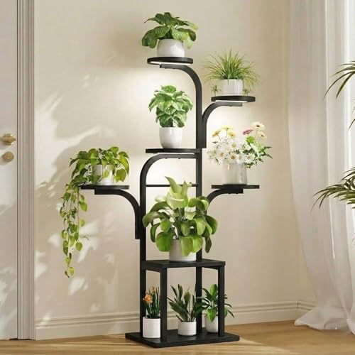 HOOBRO Plant Stand Indoor with Grow Lights, 47.2" Tall Metal Plant Shelf, 7 Tiered Corner Plant Stand for Indoor Plants, Plant Rack for Living Room Bedroom Balcony, Black BB09DHJ01 - color: Black